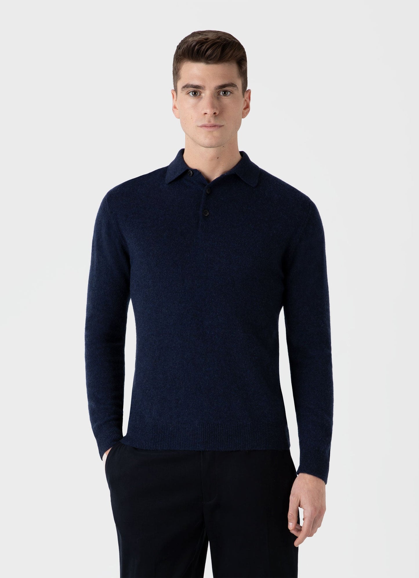 Mens Cashmere Polo Shirt In Navy Melange Mpol8238 Buag3