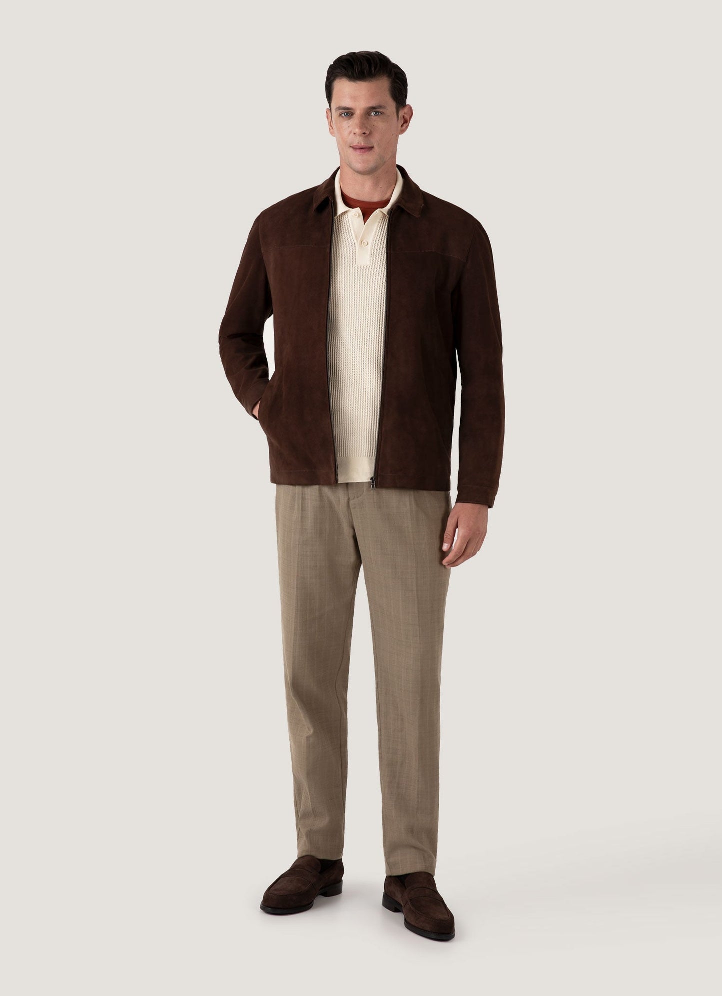 Mens Linear Mesh Knit Polo Shirt In Ecru Mpol8276 Whcr