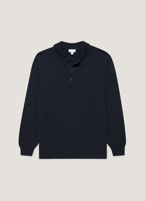 Men's Cashmere Knitted Polo Shirt in Navy