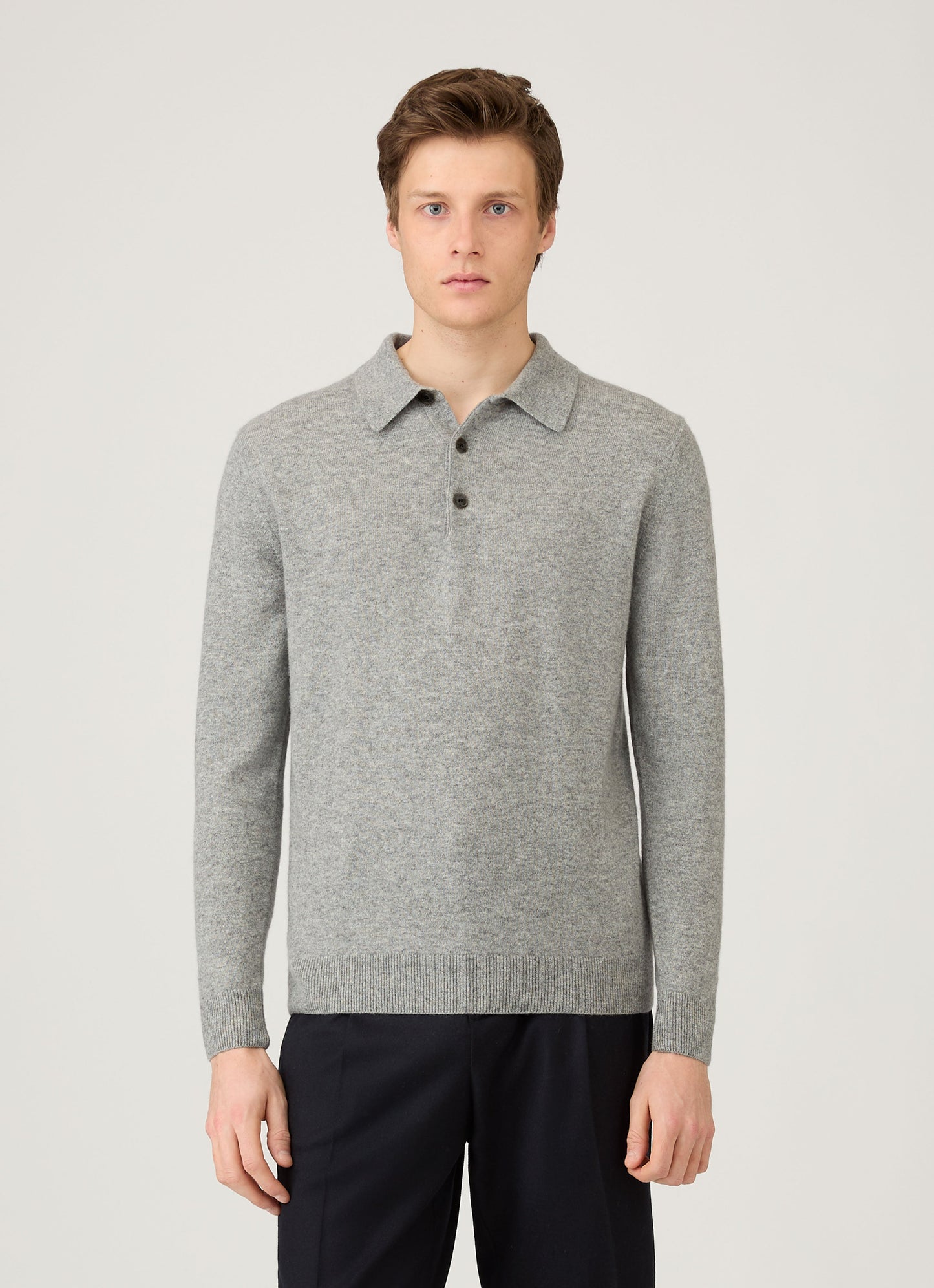 Mens Cashmere Polo Shirt In Grey Melange Mpol8293 Gyaa