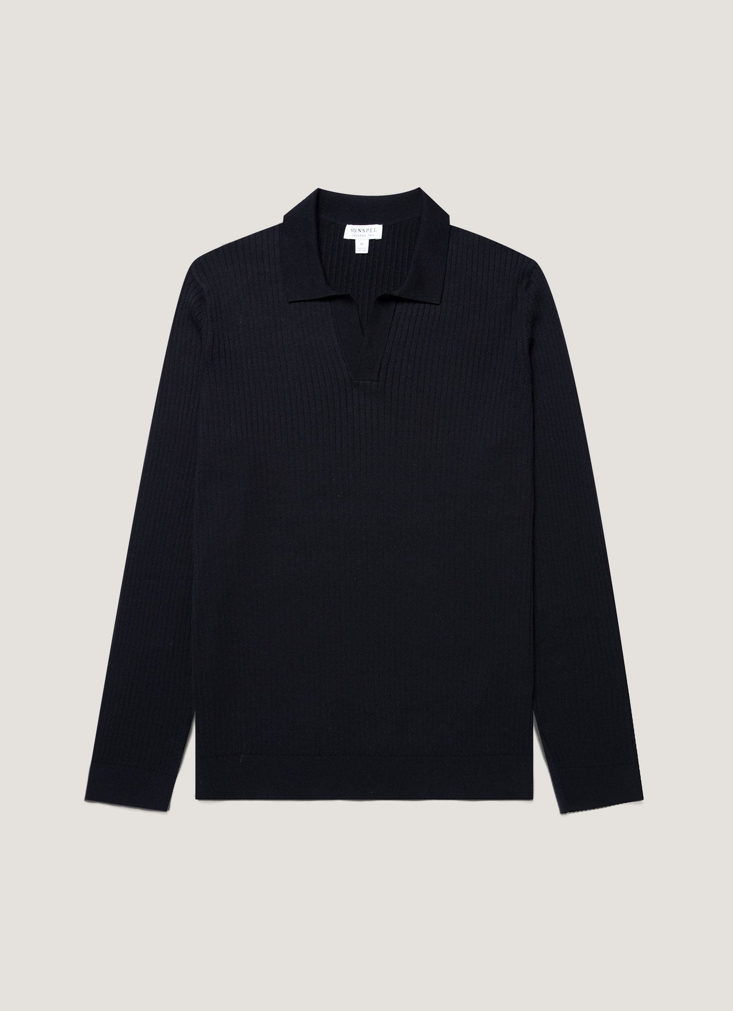 Mens Long Sleeve Fine Rib Silk Cotton Polo Shirt In Navy Mpol8298 Buaa