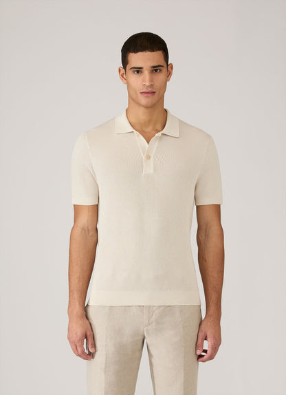 Mens Two Colour Rib Polo Shirt In Ecru Mpol8317 Whcr