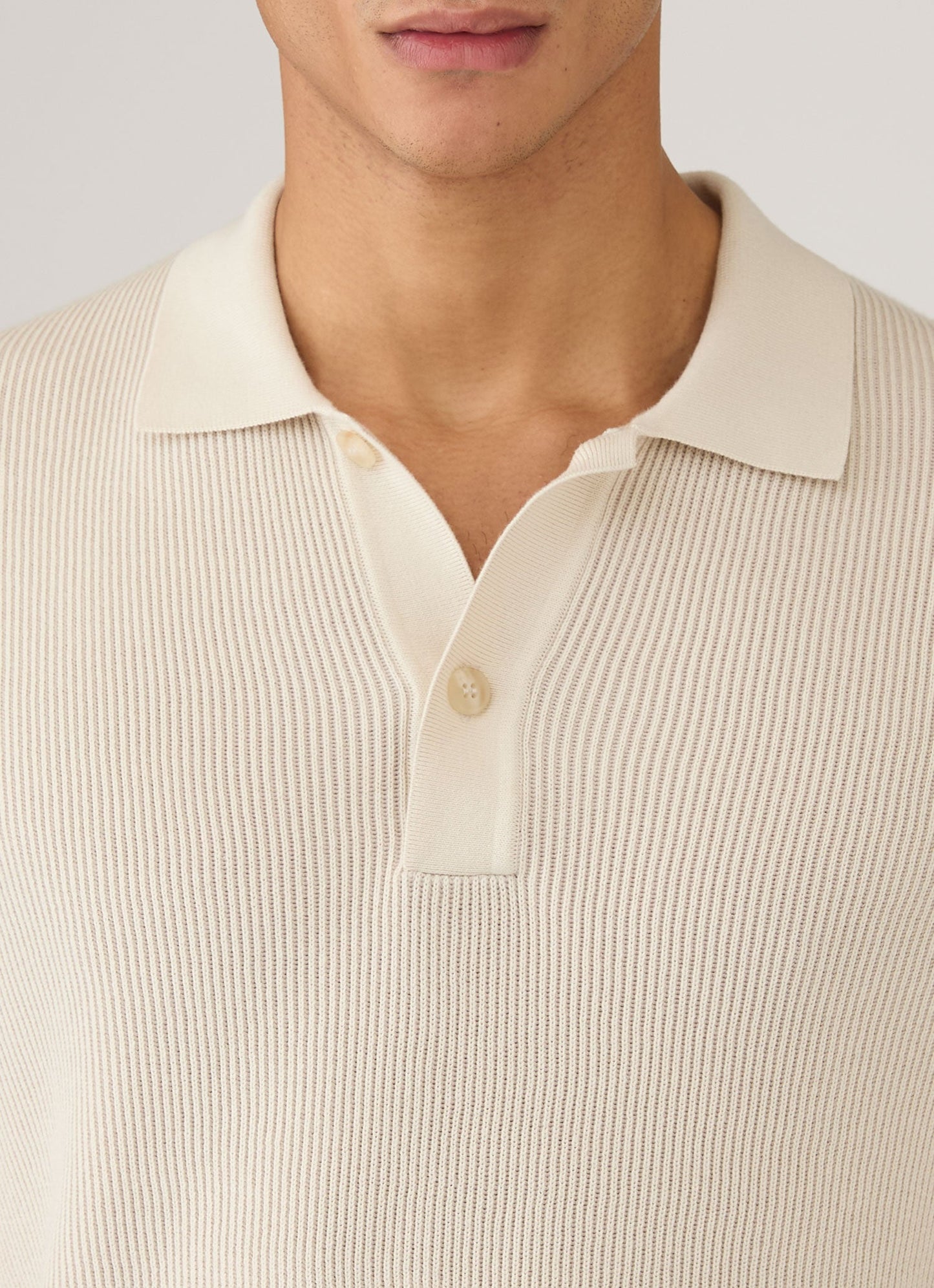 Mens Two Colour Rib Polo Shirt In Ecru Mpol8317 Whcr