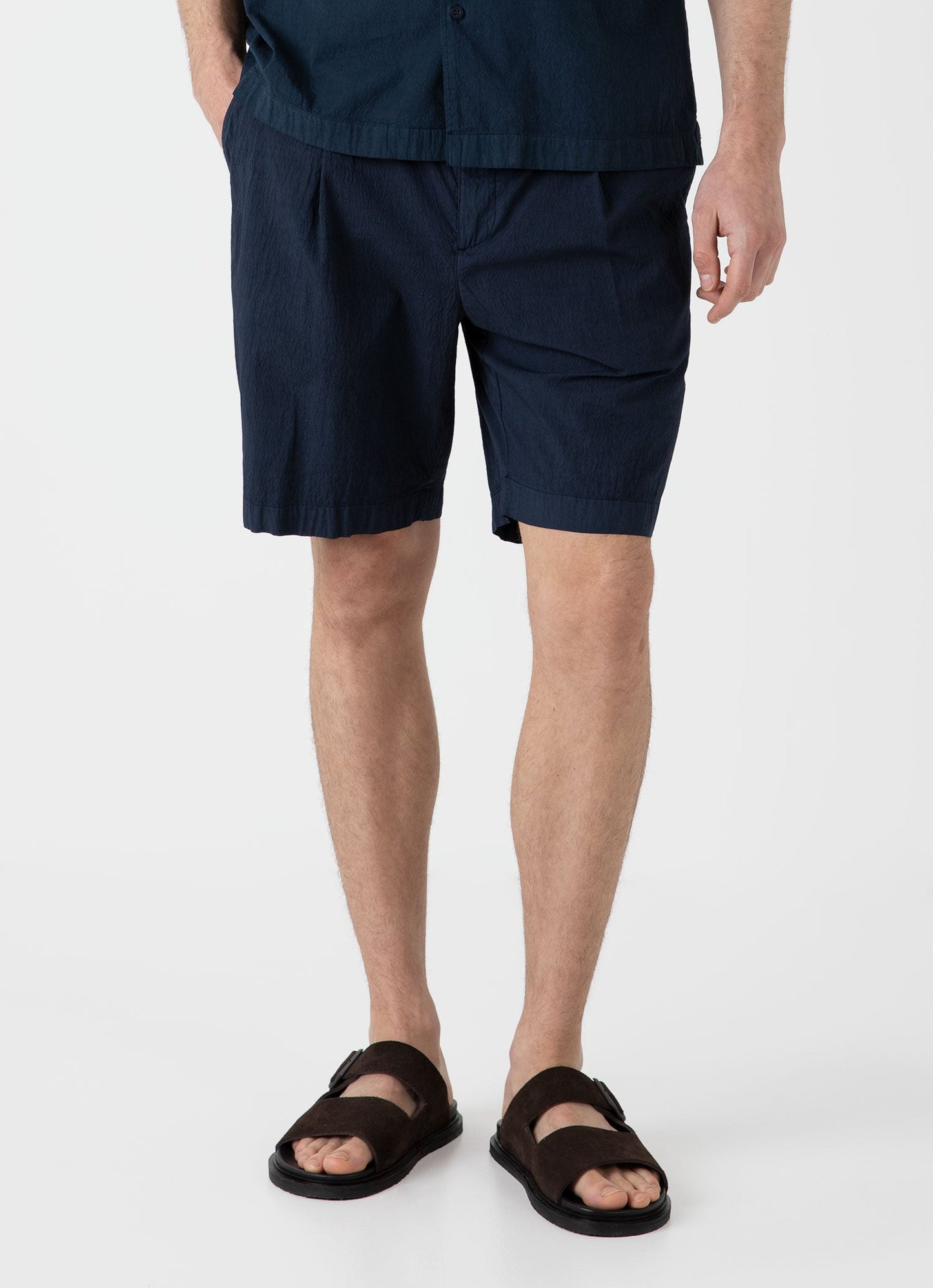Mens Pleated Seersucker Short In Navy Mshr3515 Buaa