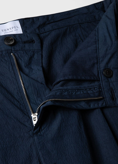 Mens Pleated Seersucker Short In Navy Mshr3515 Buaa