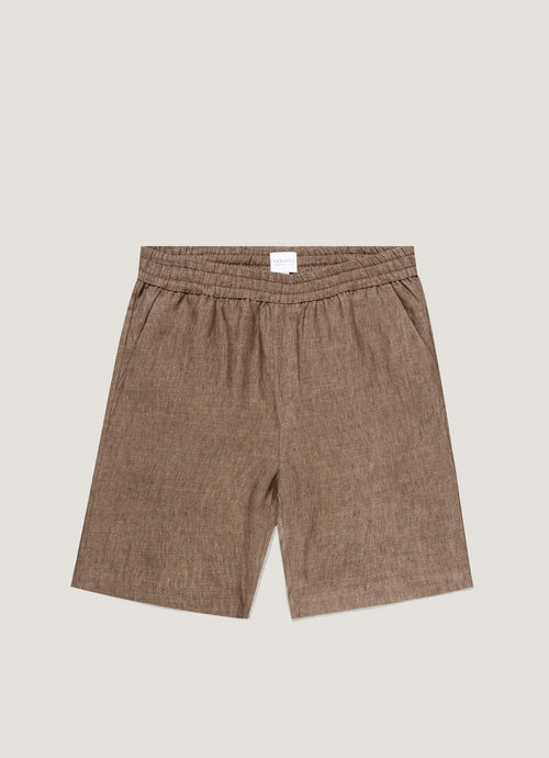 Mens Linen Drawstring Short In Dark Walnut Mshr3516 Brgw