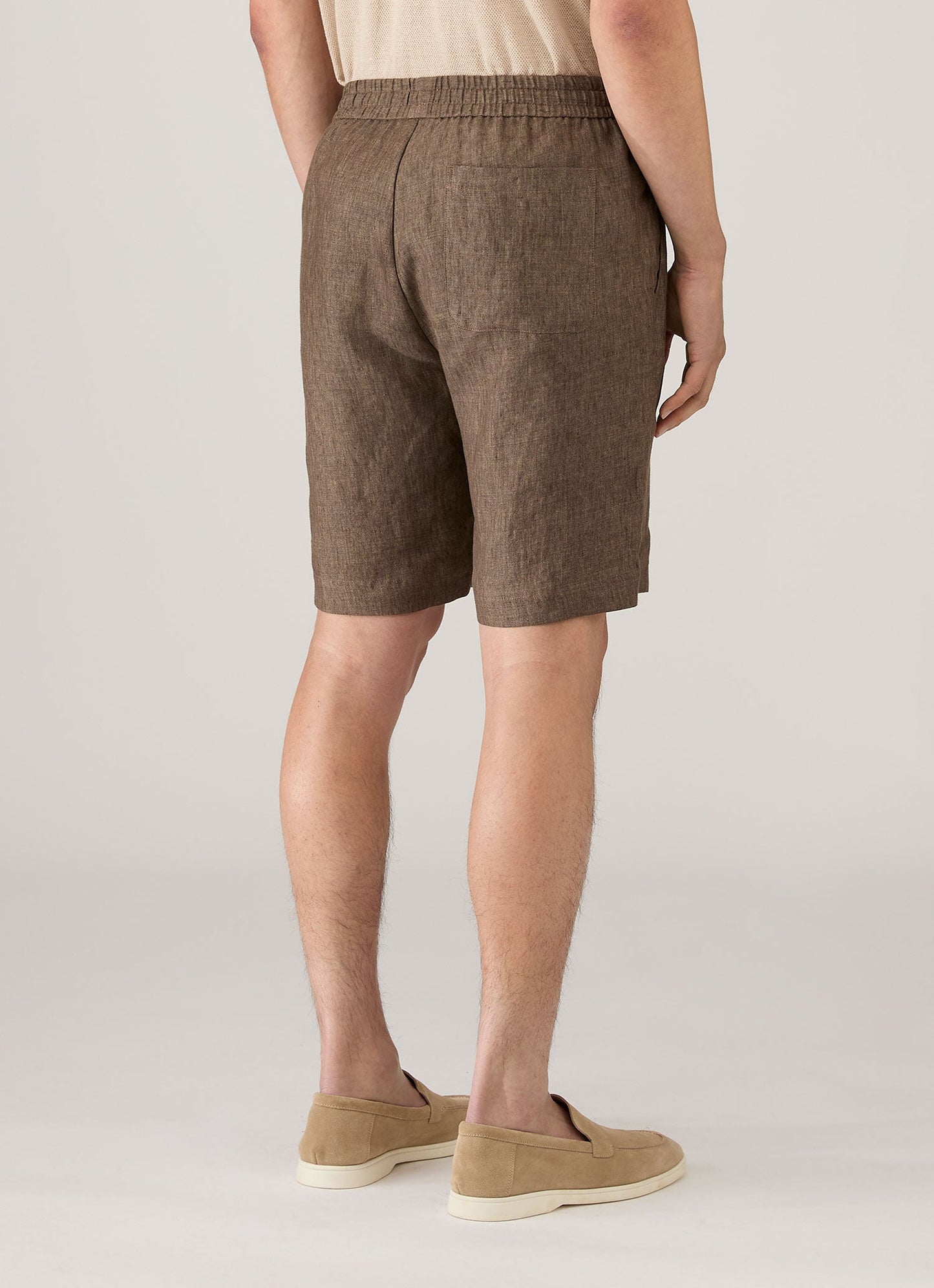 Mens Linen Drawstring Short In Dark Walnut Mshr3516 Brgw
