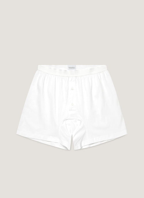 Mens Superfine Cotton Two Button Shorts In White