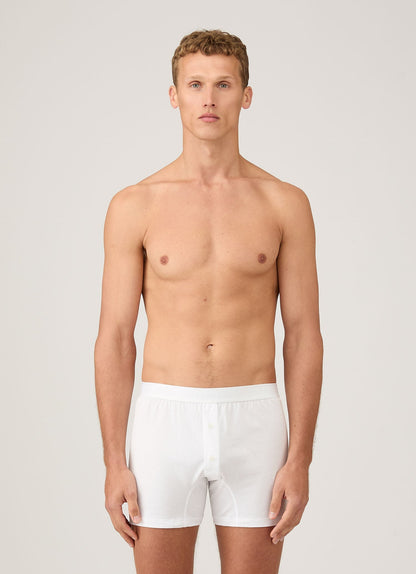 Mens Superfine Cotton Two Button Shorts In White