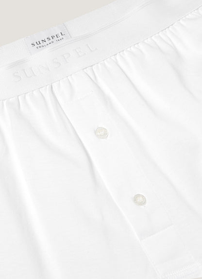 Mens Superfine Cotton Two Button Shorts In White
