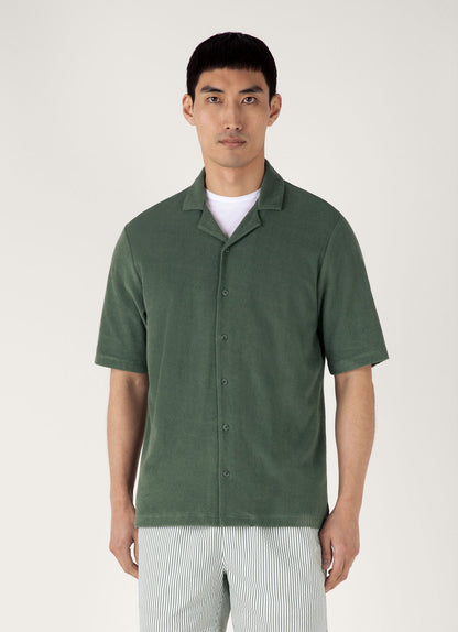 Mens Towelling Camp Collar Shirt In Dusk Green Msht1571 Gnij