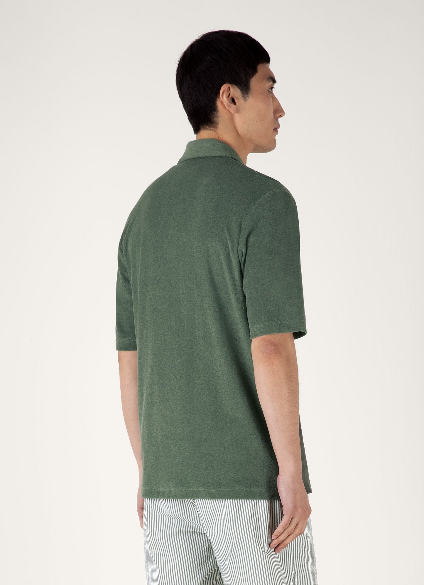 Mens Towelling Camp Collar Shirt In Dusk Green Msht1571 Gnij