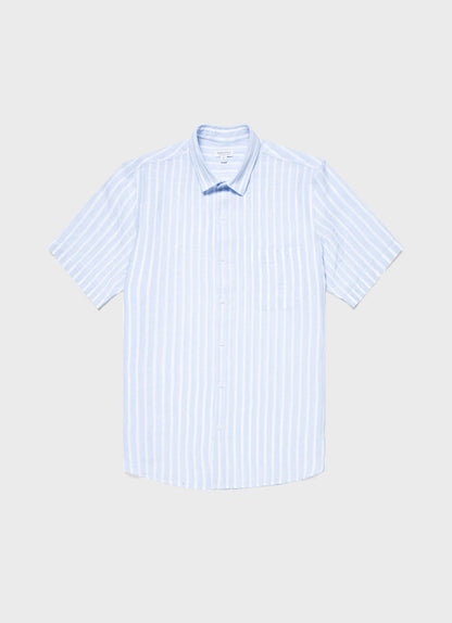 Mens Short Sleeve Linen Shirt In Light Blue White Msht2039 Stmp