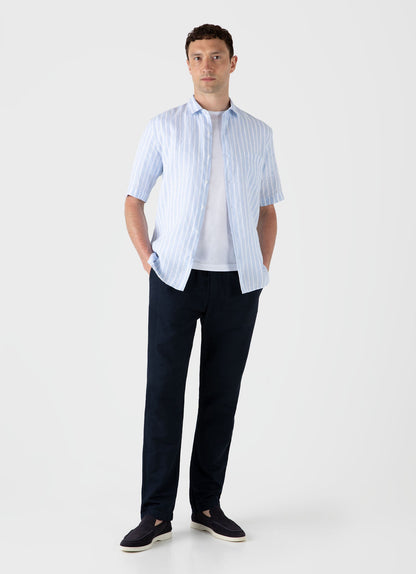 Mens Short Sleeve Linen Shirt In Light Blue White Msht2039 Stmp
