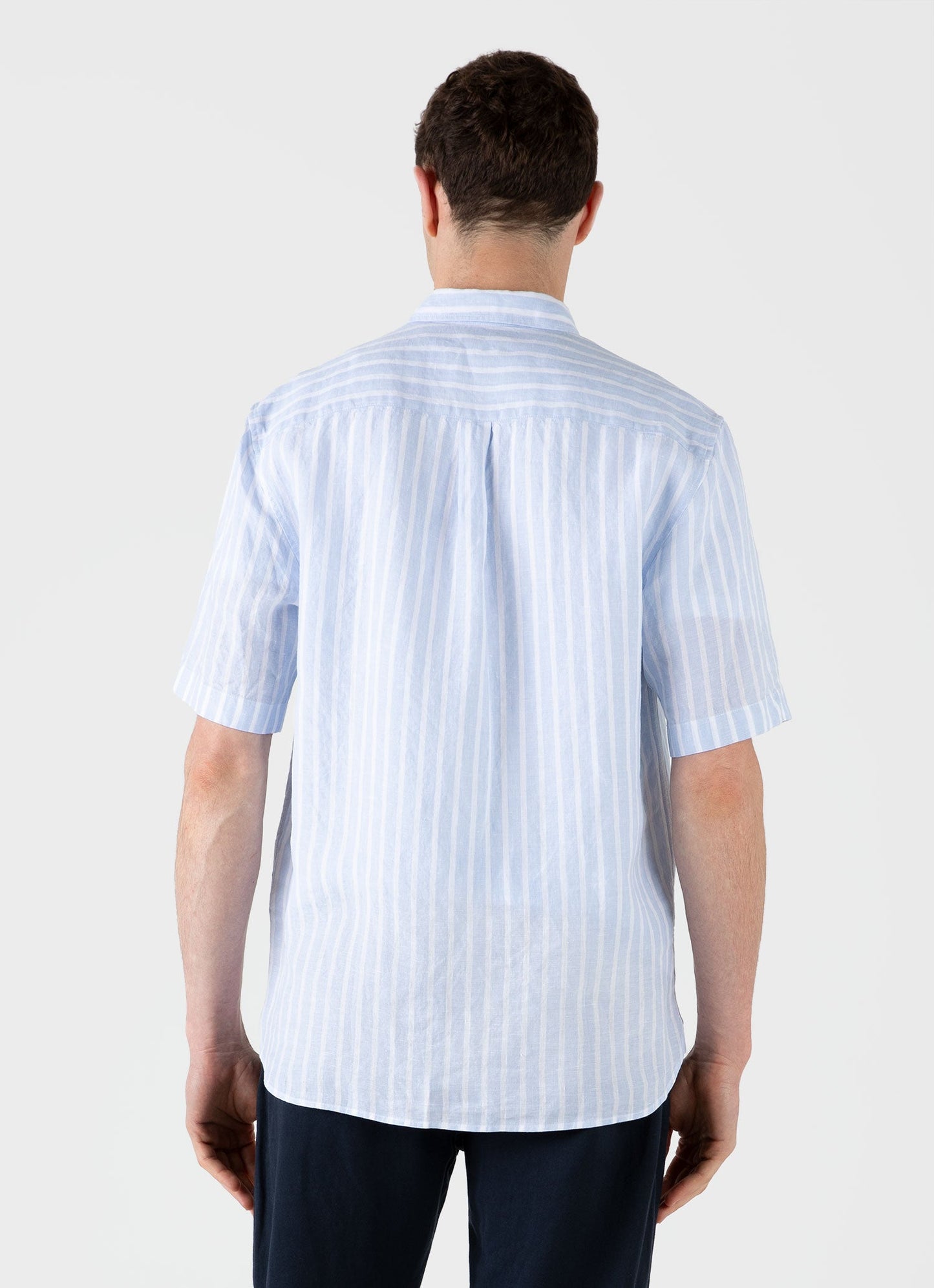 Mens Short Sleeve Linen Shirt In Light Blue White Msht2039 Stmp