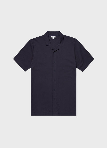 Mens Cotton Riviera Camp Collar Shirt In Navy
