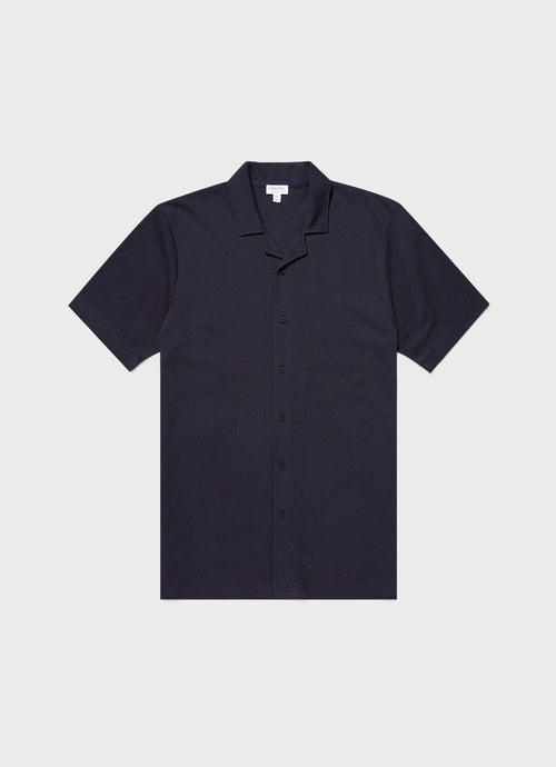 Mens Cotton Riviera Camp Collar Shirt In Navy