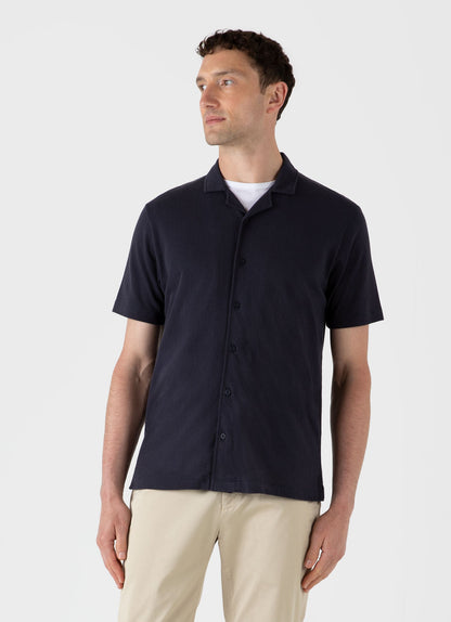 Mens Cotton Riviera Camp Collar Shirt In Navy