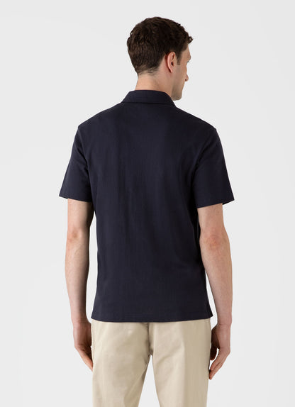 Mens Cotton Riviera Camp Collar Shirt In Navy