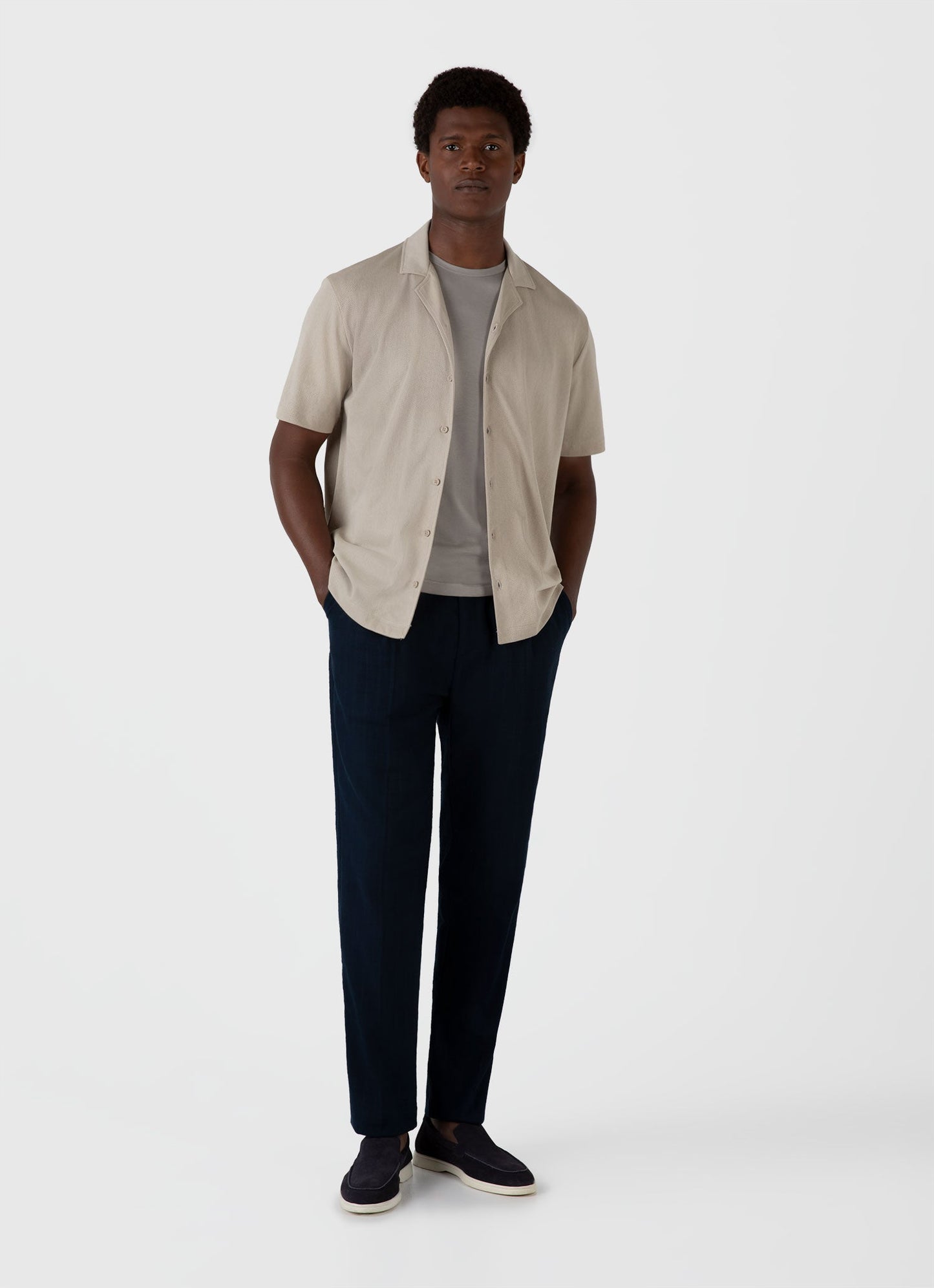 Mens Riviera Camp Collar Shirt In Ash Grey Msht2046 Gyew