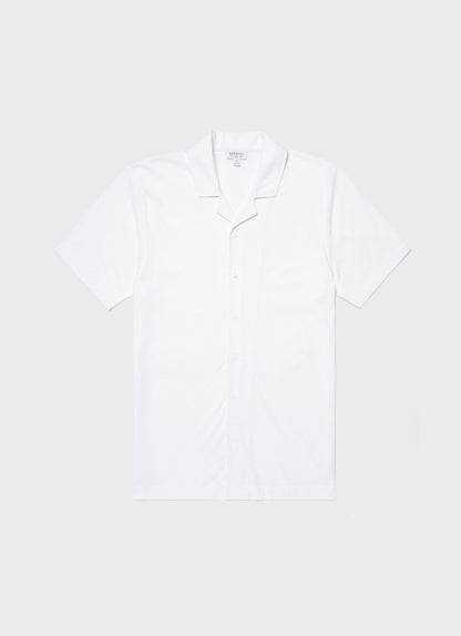 Mens Cotton Riviera Camp Collar Shirt In White