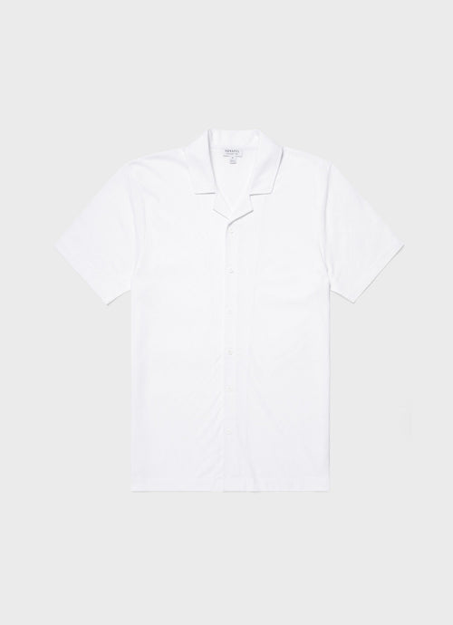 Mens Cotton Riviera Camp Collar Shirt In White