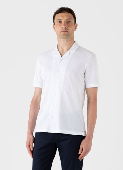 Mens Cotton Riviera Camp Collar Shirt In White