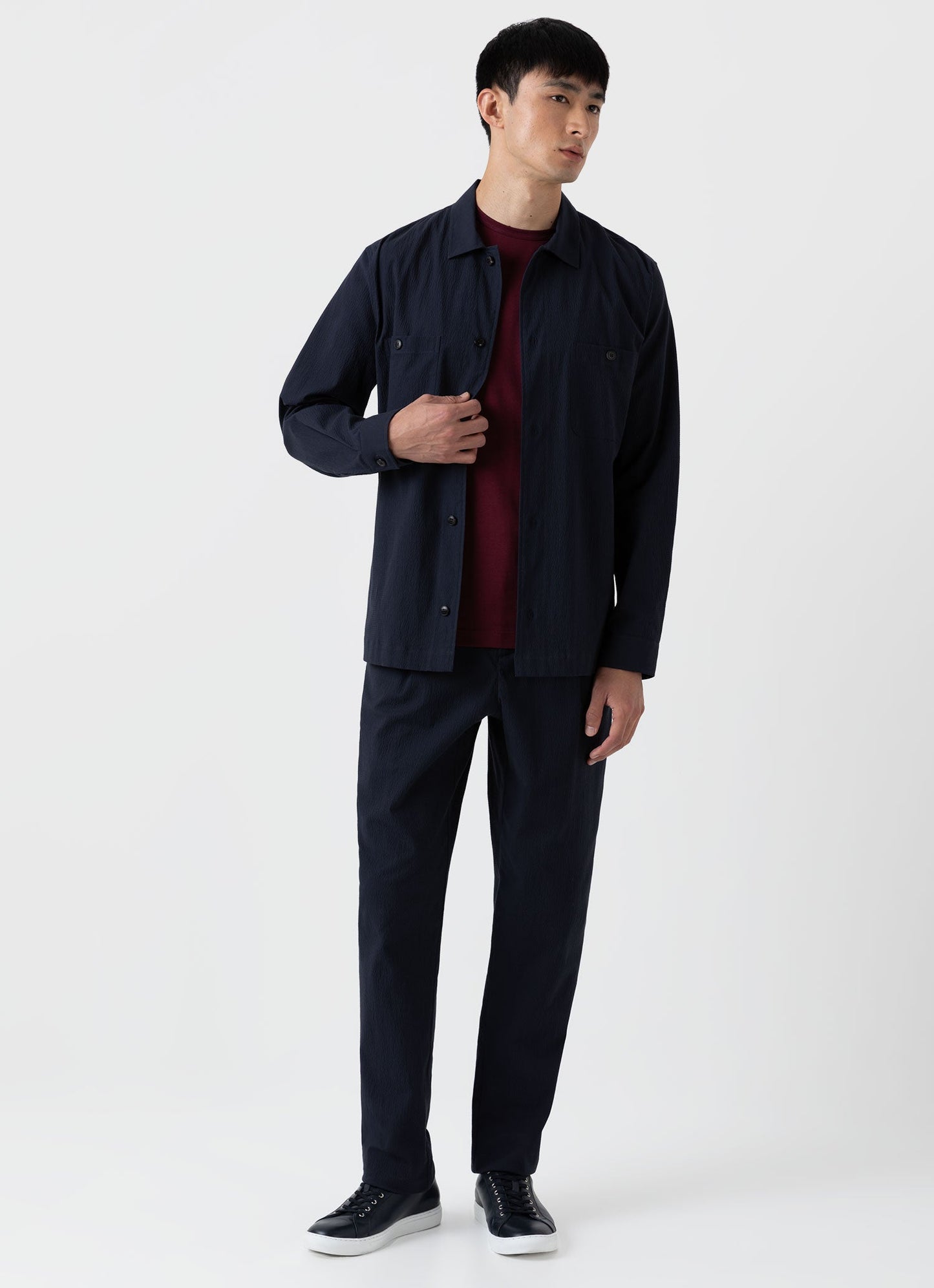 Men S Seersucker Overshirt In Navy Msht2054 Buaa
