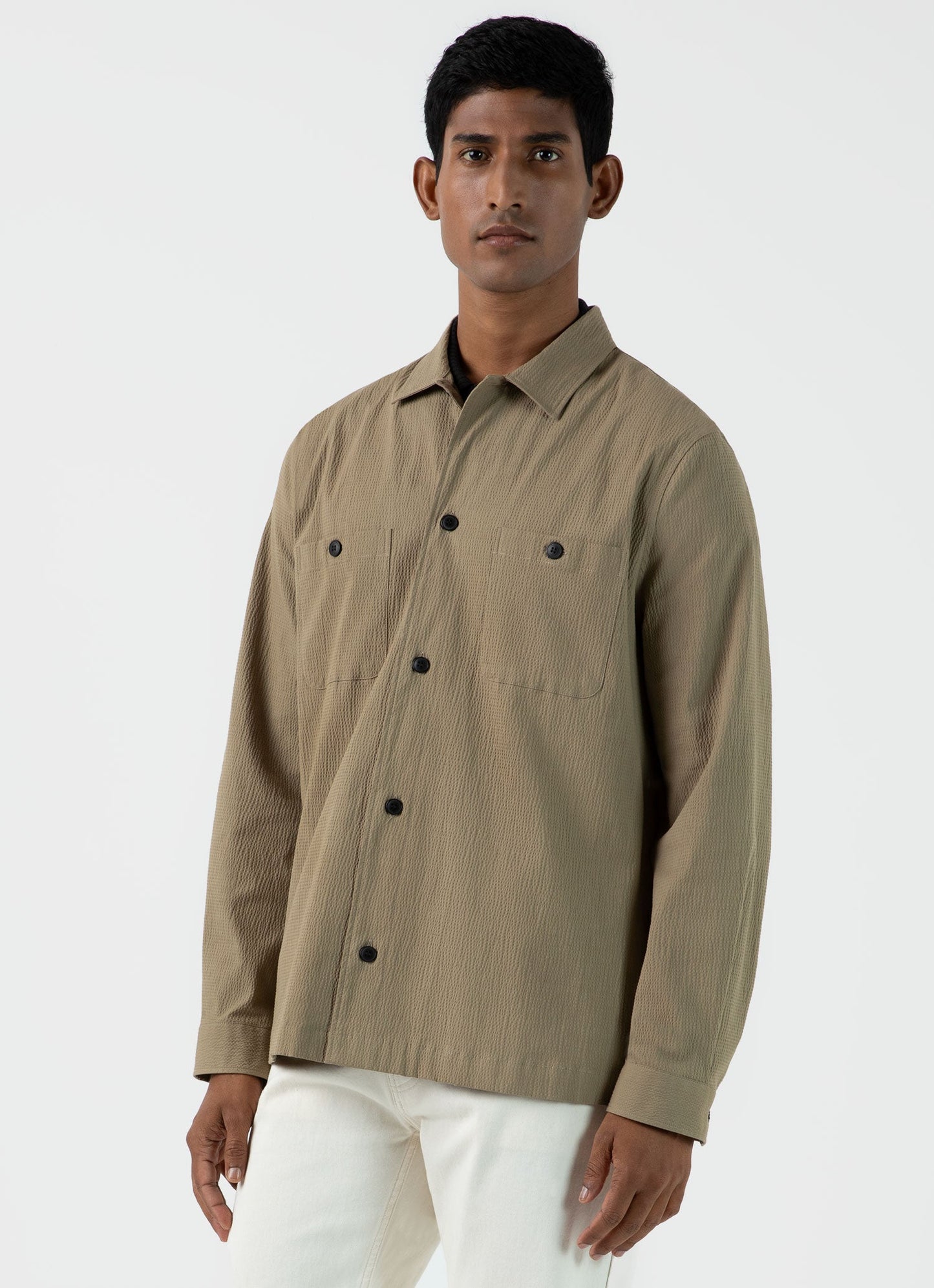 Mens Seersucker Overshirt In Dark Stone Msht2054 Whdc