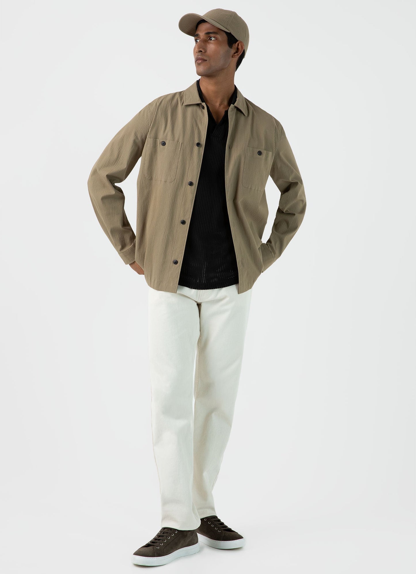 Mens Seersucker Overshirt In Dark Stone Msht2054 Whdc
