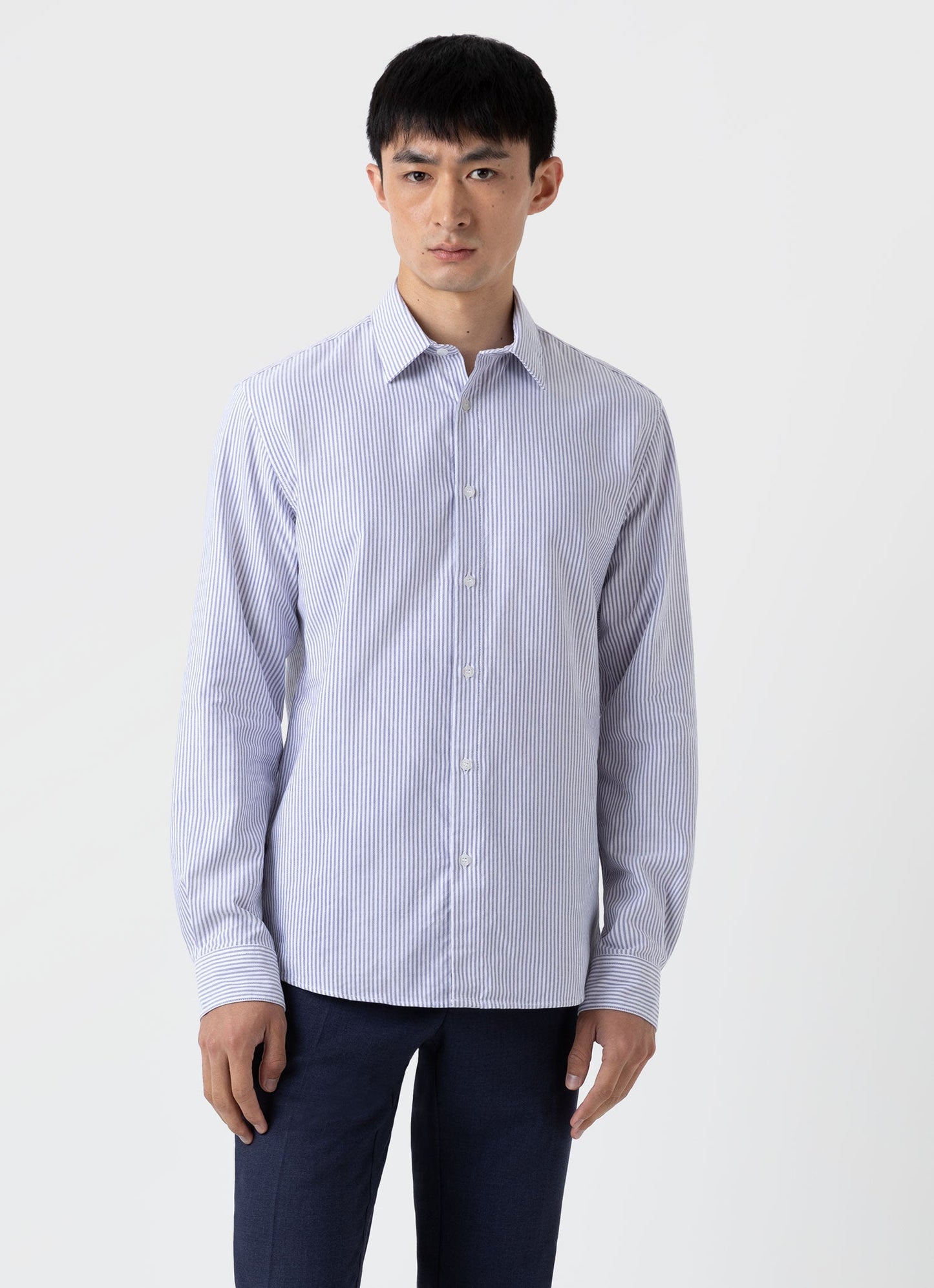 Men S Oxford Stripe Shirt In White Navy Oxford Stripe Msht2060 Stkt