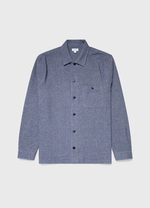 Mens Heavy Flannel Overshirt In Blue Melange Msht2067 Buht