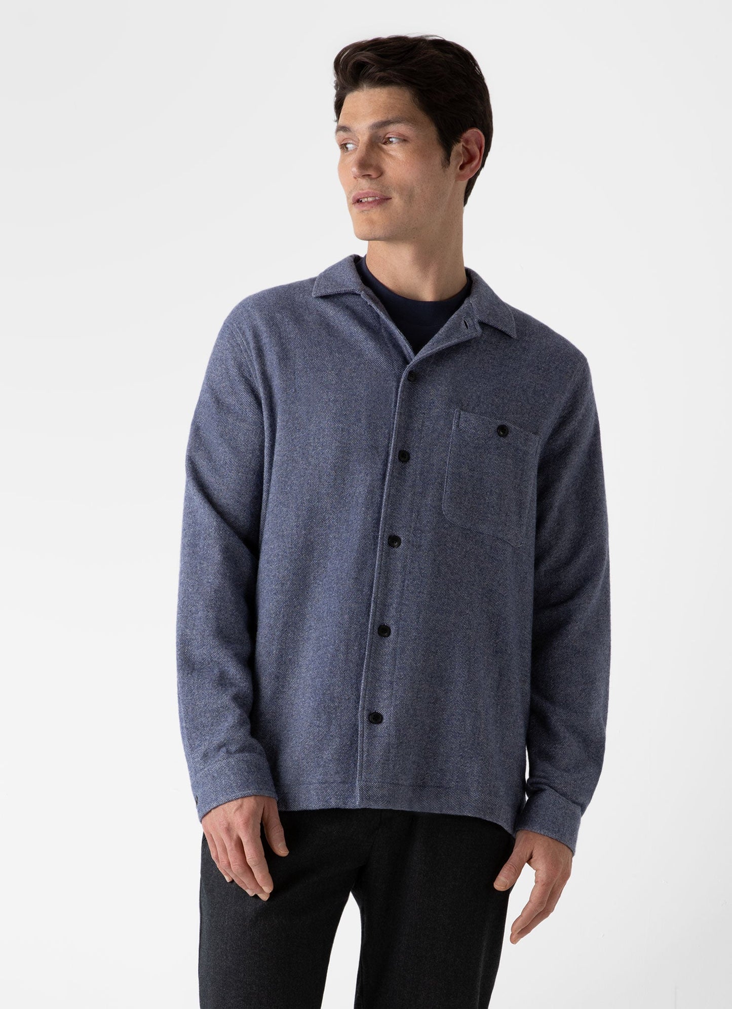 Mens Heavy Flannel Overshirt In Blue Melange Msht2067 Buht