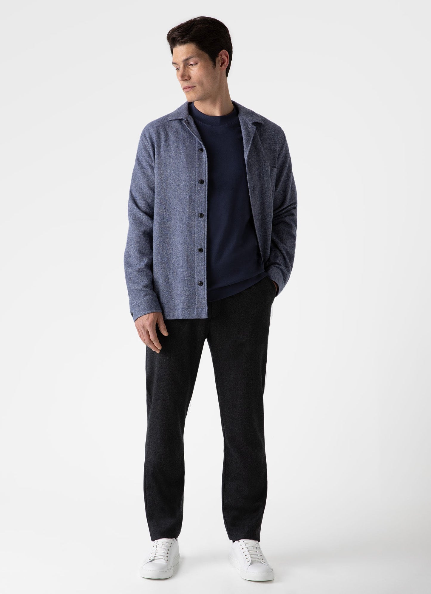 Mens Heavy Flannel Overshirt In Blue Melange Msht2067 Buht