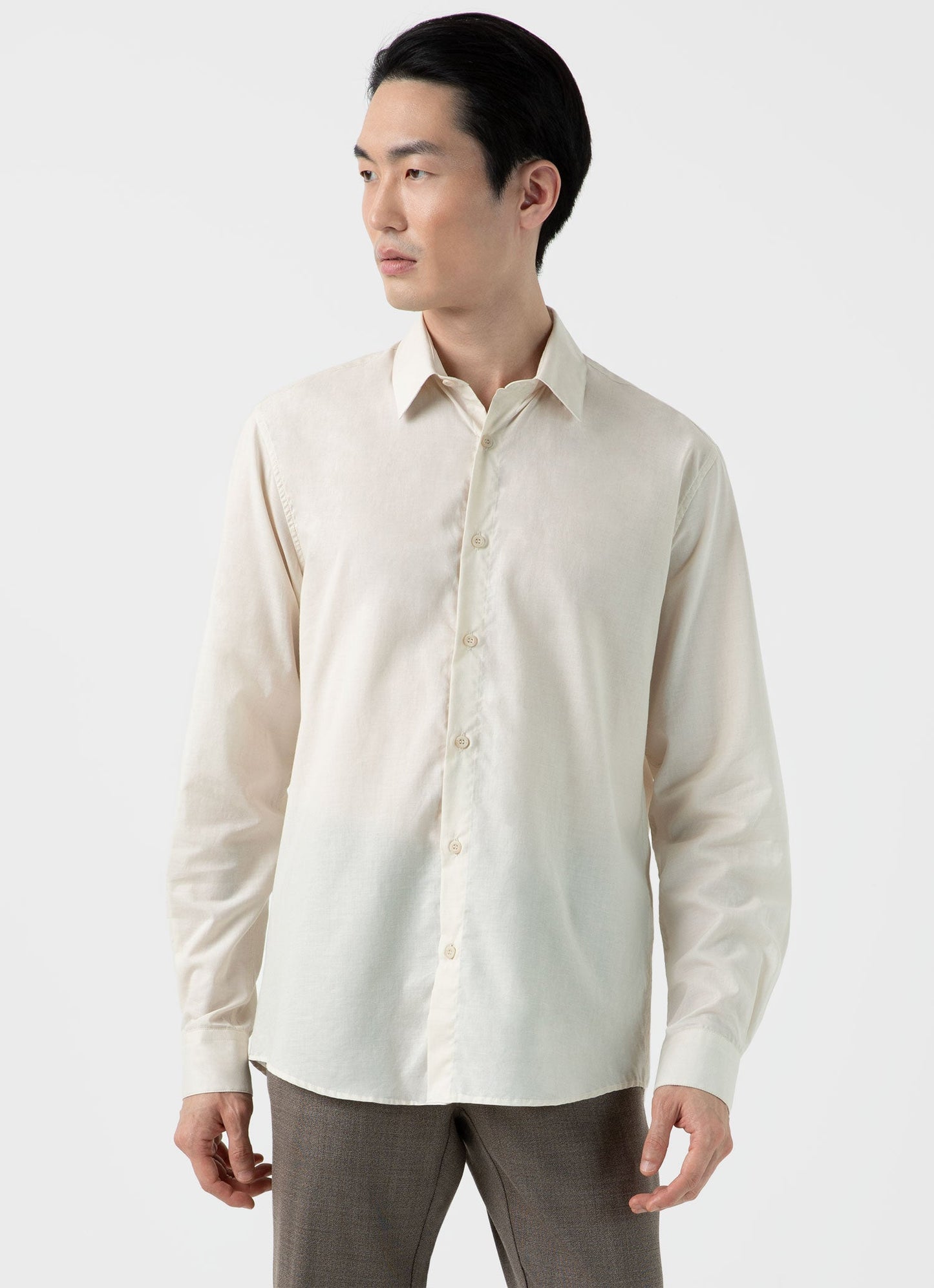 Mens Cotton Cashmere Shirt In Ecru Msht2076 Whcr