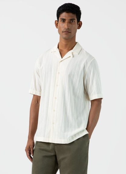 Mens Stripe Camp Collar Shirt In Ecru Msht2084 Whcr
