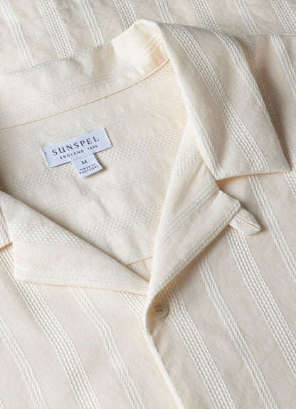 Mens Stripe Camp Collar Shirt In Ecru Msht2084 Whcr