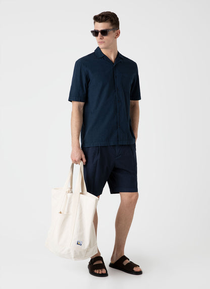 Mens Seersucker Camp Collar Shirt In Navy Msht2091 Buaa