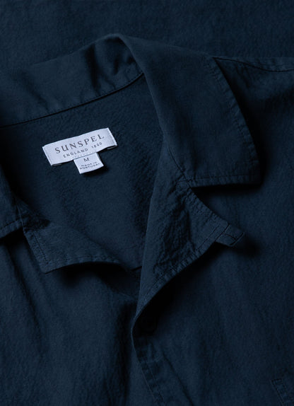 Mens Seersucker Camp Collar Shirt In Navy Msht2091 Buaa
