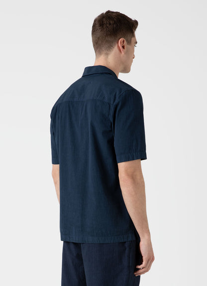 Mens Seersucker Camp Collar Shirt In Navy Msht2091 Buaa