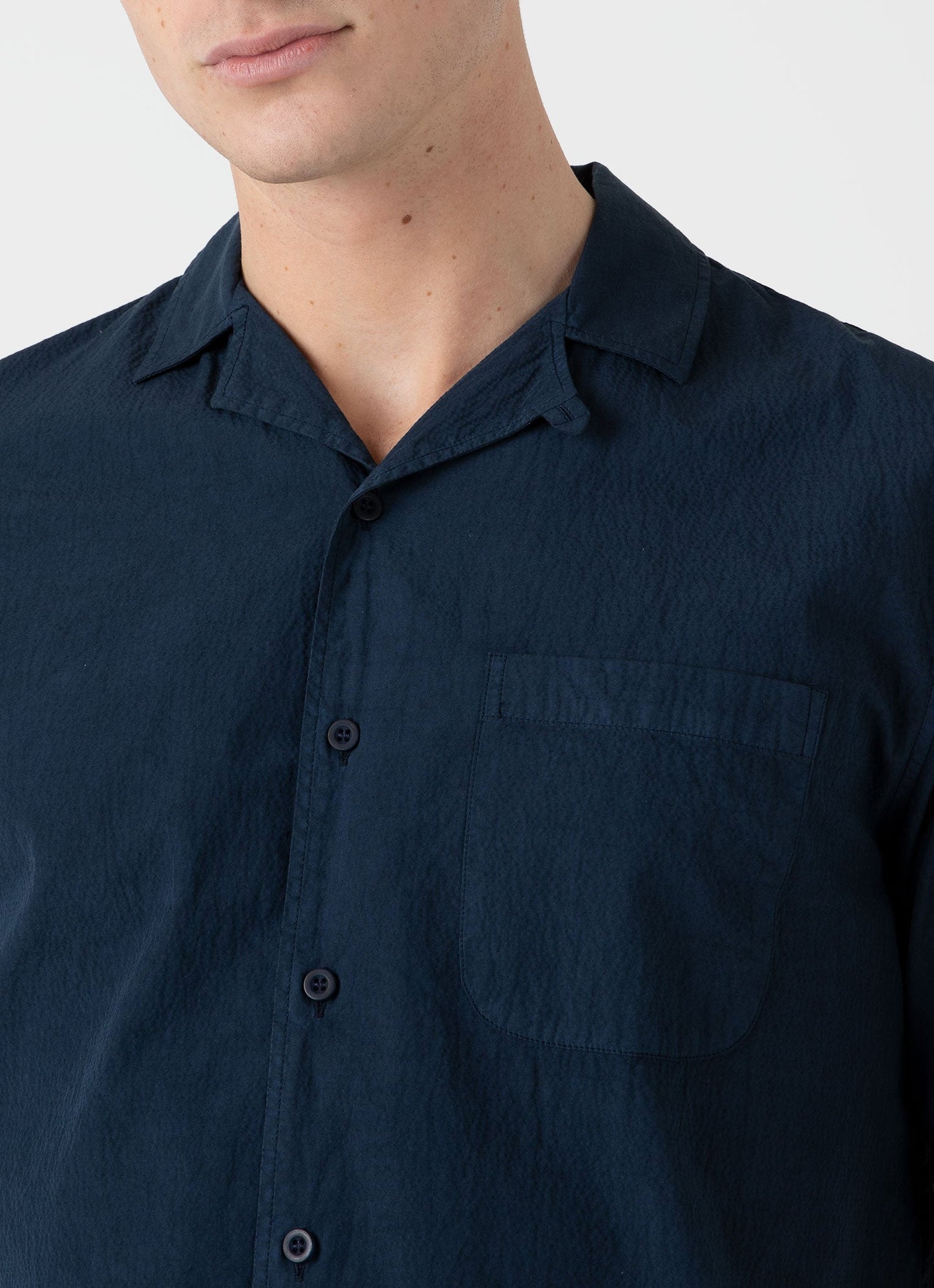 Mens Seersucker Camp Collar Shirt In Navy Msht2091 Buaa