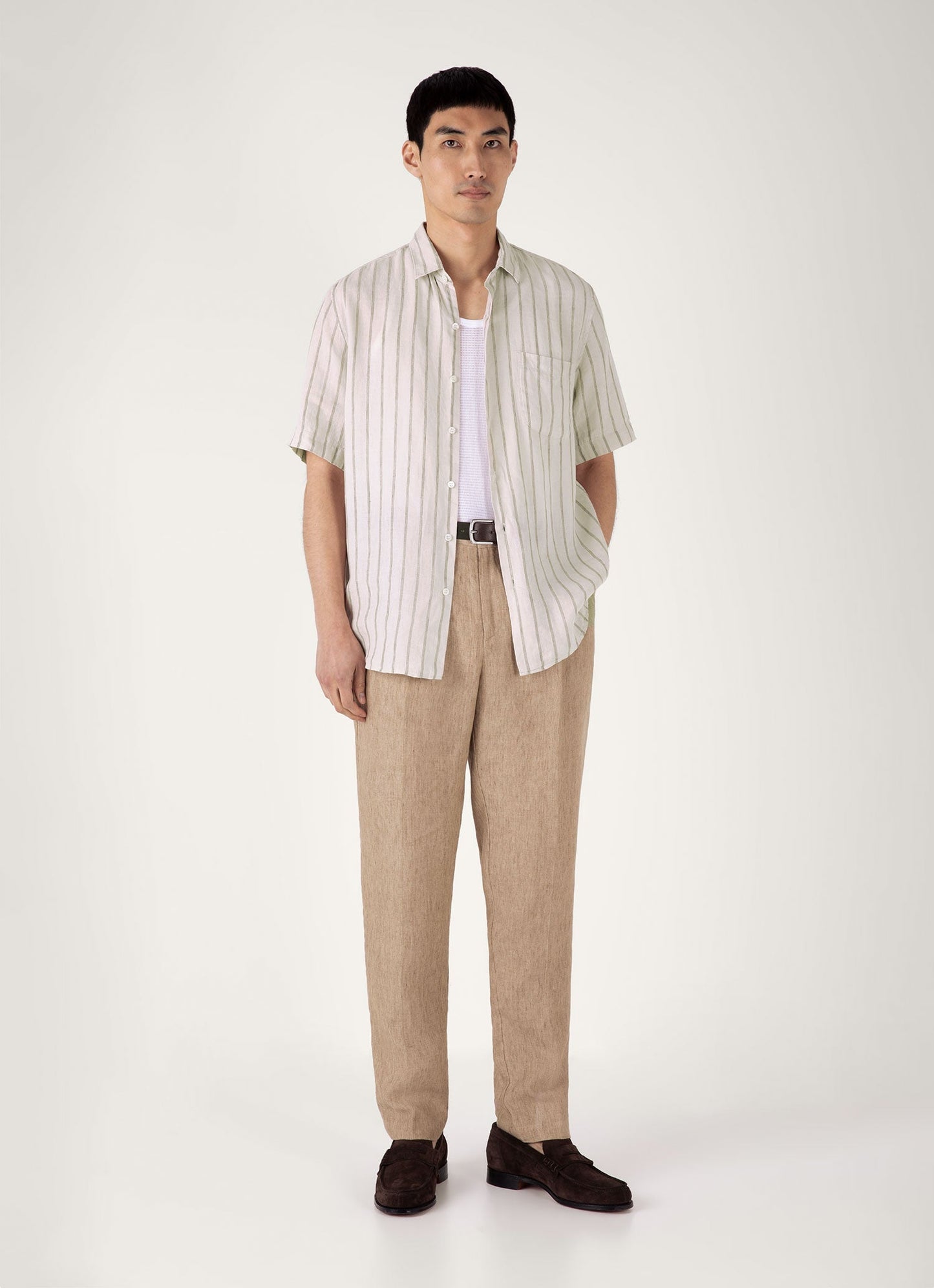 Mens Short Sleeve Linen Shirt In Dune Ecru Msht2119 Stnn