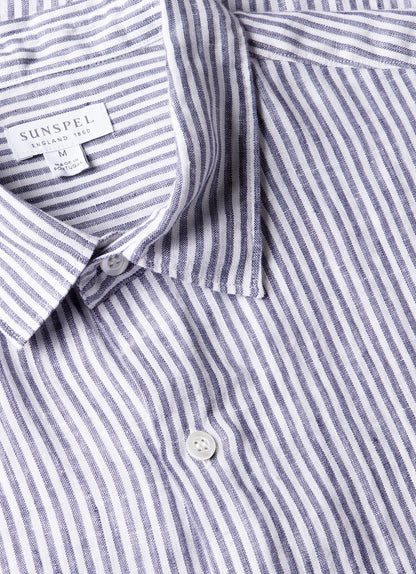 Mens Short Sleeve Linen Shirt In White Navy Msht2119 Stoa