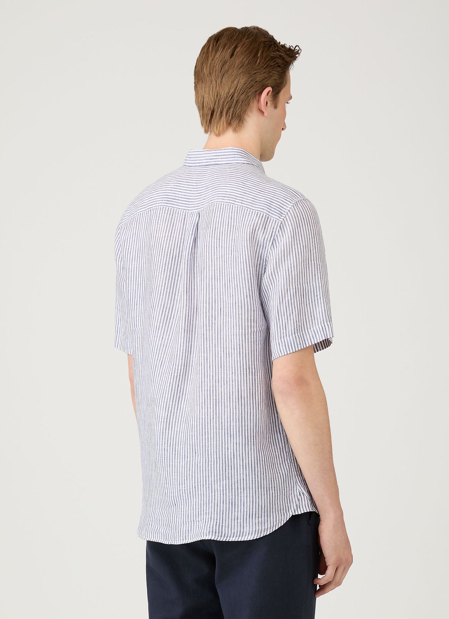 Mens Short Sleeve Linen Shirt In White Navy Msht2119 Stoa