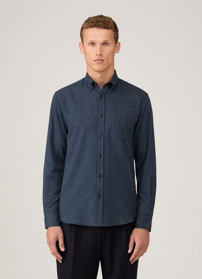 Mens Button Down Flannel Shirt In Selvedge Blue Melange Msht2131 Buwn