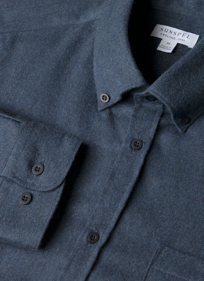 Mens Button Down Flannel Shirt In Selvedge Blue Melange Msht2131 Buwn
