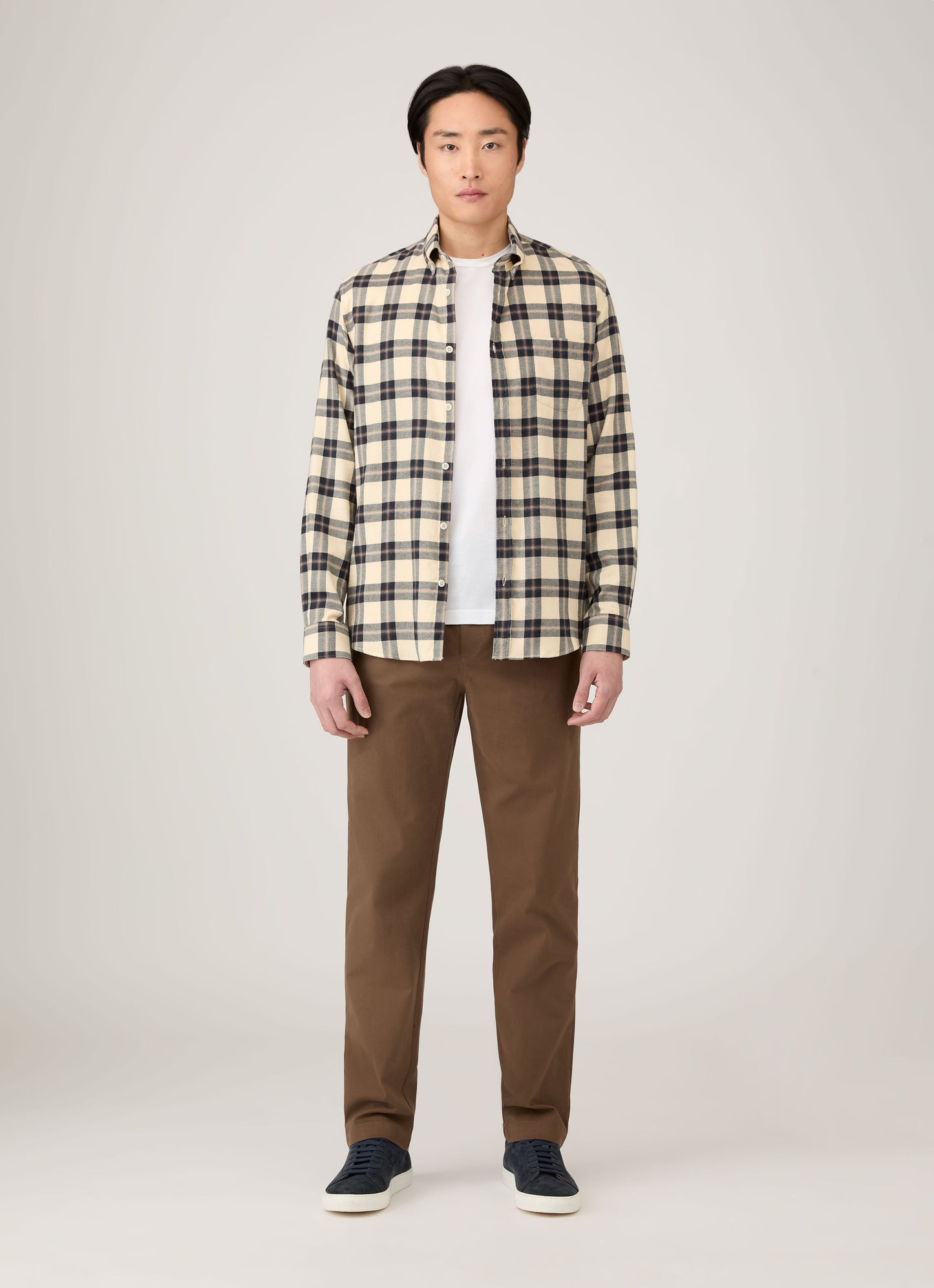 Mens Button Down Flannel Shirt In Truffle Check Msht2131C Whid