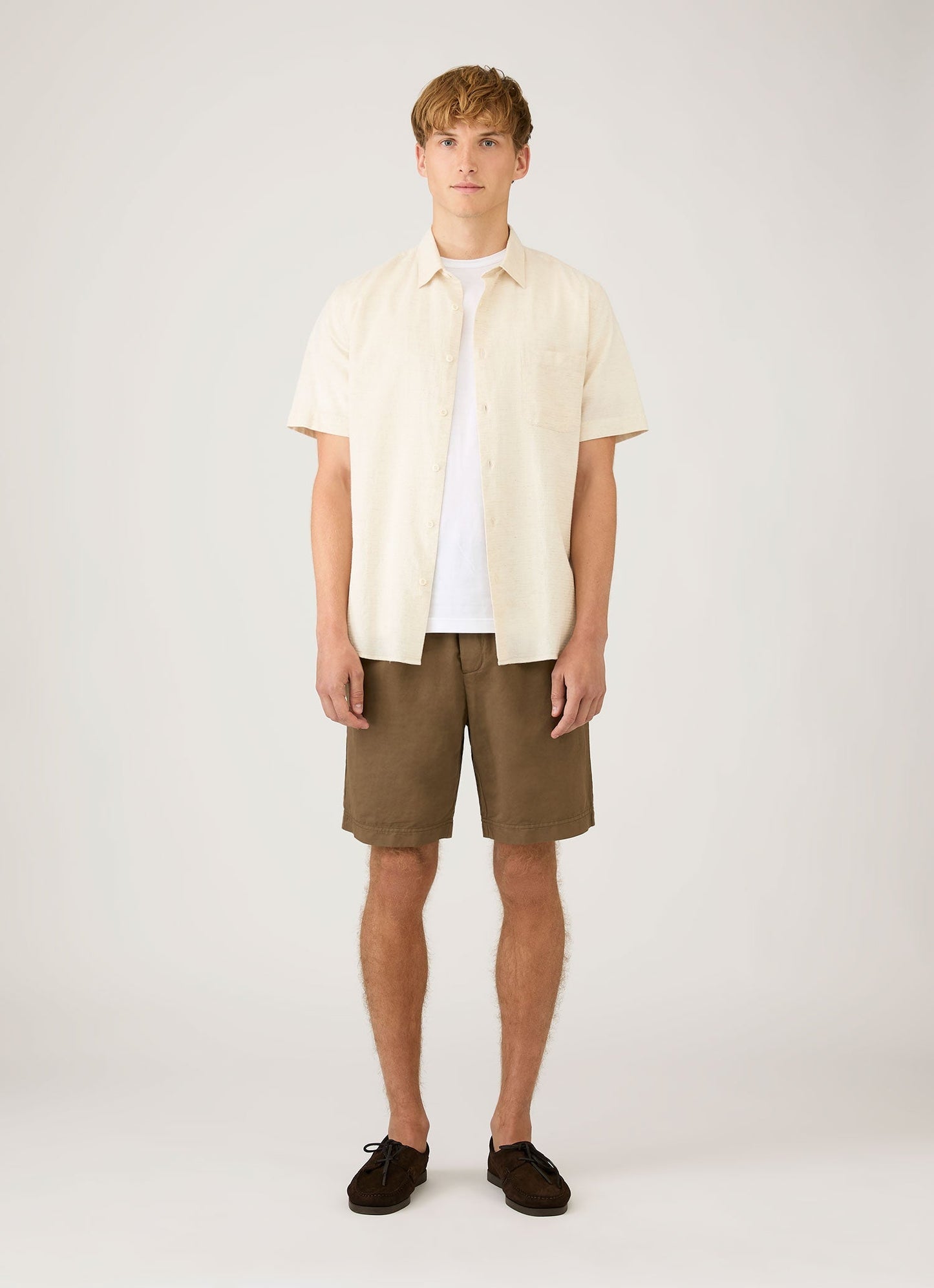 Mens Short Sleeve Cotton Linen Shirt In Ecru Msht2141 Whcr