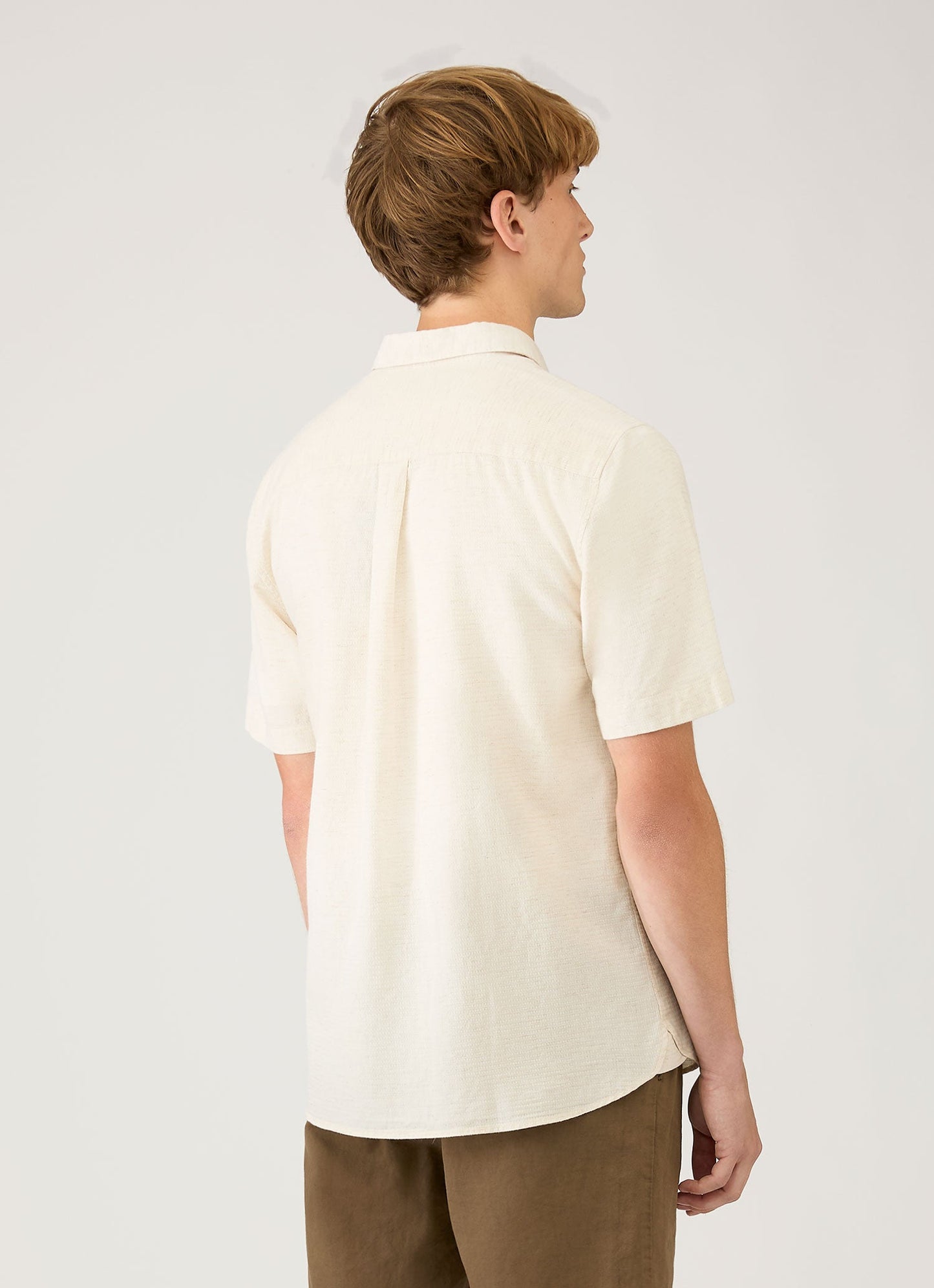 Mens Short Sleeve Cotton Linen Shirt In Ecru Msht2141 Whcr