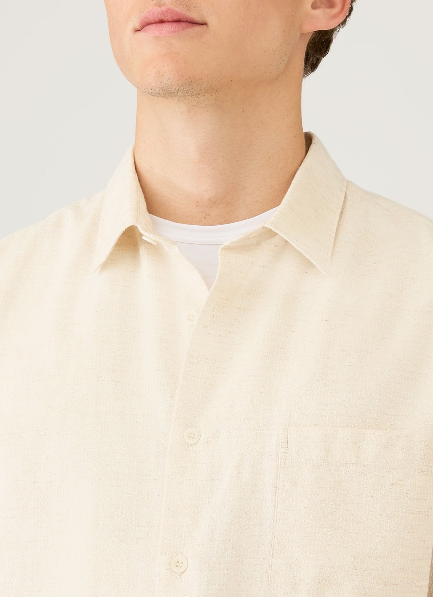 Mens Short Sleeve Cotton Linen Shirt In Ecru Msht2141 Whcr
